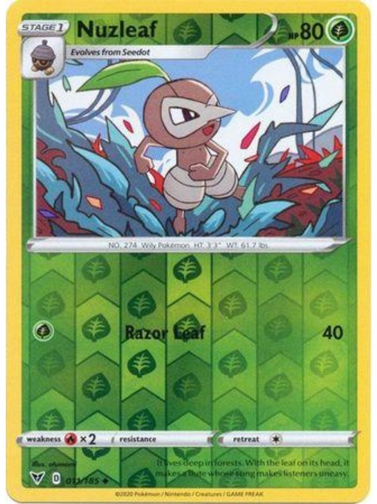 (011/185) Nuzleaf Uncommon Reverse Holo - Vivid Voltage - Card Croc