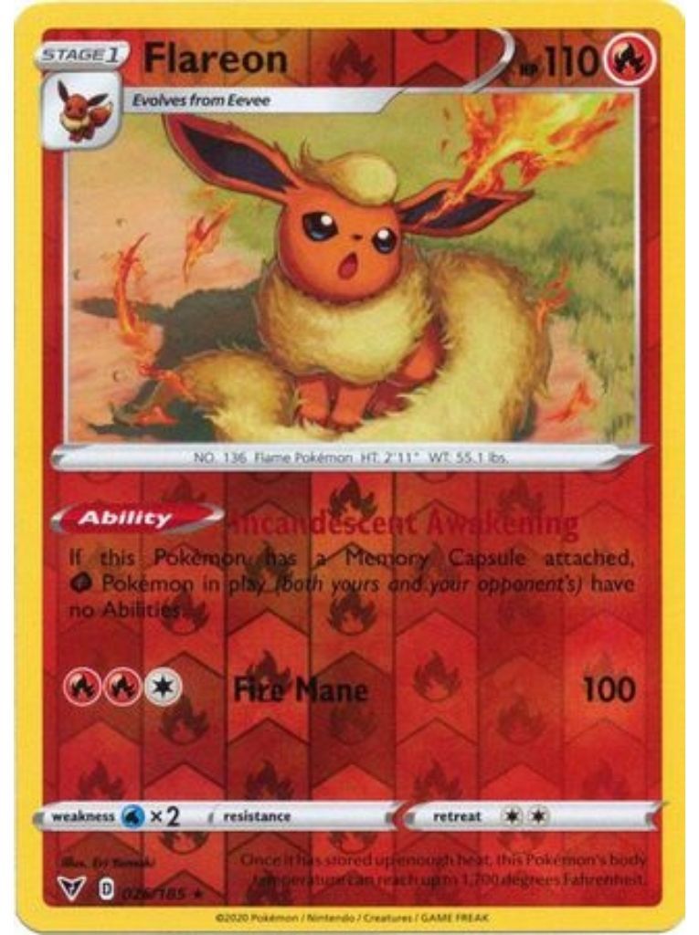 (026/185) Flareon Rare Reverse Holo - Vivid Voltage - Card Croc