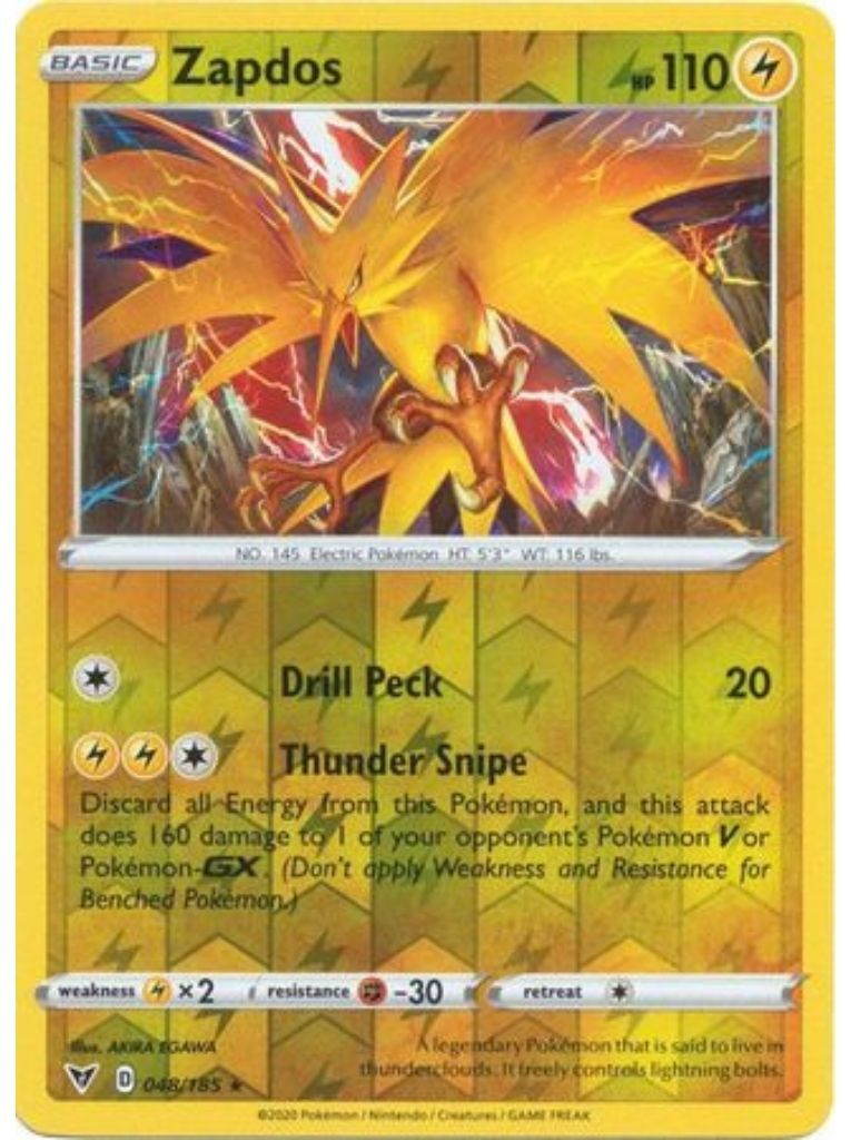 (048/185) Zapdos Holo Rare Reverse Holo - Vivid Voltage - Card Croc