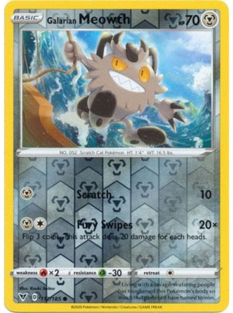 (112/185) Galarian Meowth Common Reverse Holo - Vivid Voltage - Card Croc