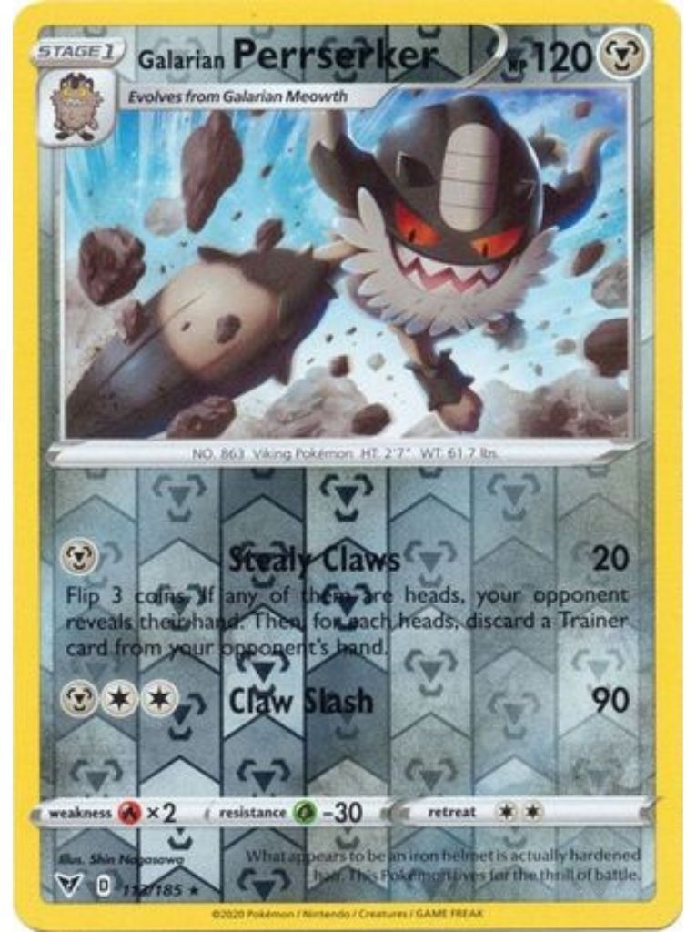 (113/185) Galarian Perrserker Rare Reverse Holo - Vivid Voltage - Card Croc