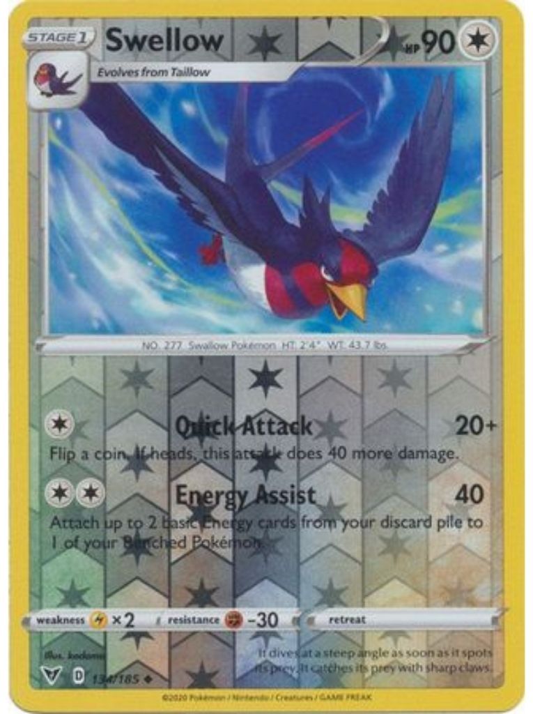 (134/185) Swellow Uncommon Reverse Holo - Vivid Voltage - Card Croc