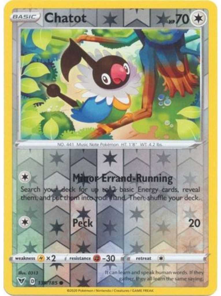 (139/185) Chatot Common Reverse Holo - Vivid Voltage - Card Croc