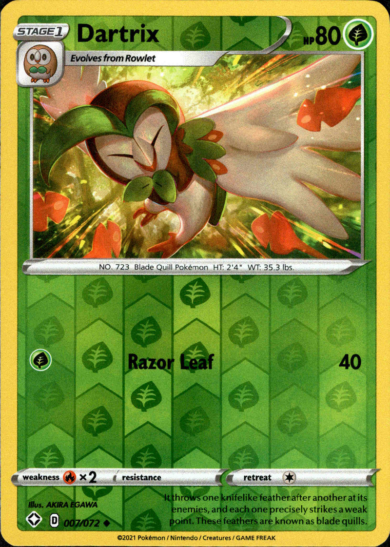 (007/072) Dartrix - Shining Fates Reverse Holo - Card Croc