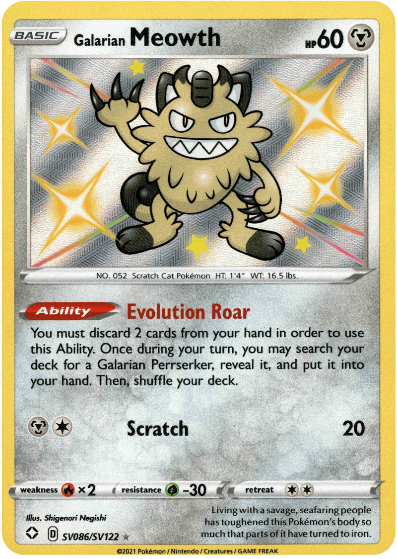 (086/122) Galarian Meowth - Shining Fates Holo - Card Croc