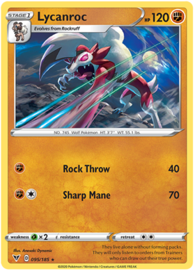 (095/185) Lycanroc Rare - Vivid Voltage - Card Croc