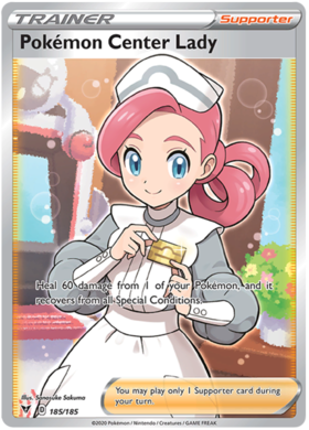 (185/185) Pokémon Center Lady Full Art Trainer Ultra Rare - Vivid Voltage - Card Croc