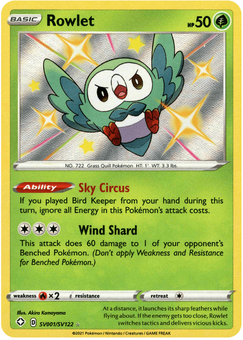 (001/122) Rowlet - Shining Fates Holo - Card Croc