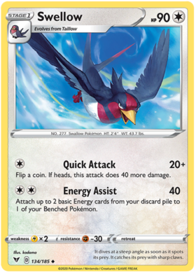 (134/185) Swellow Uncommon - Vivid Voltage - Card Croc