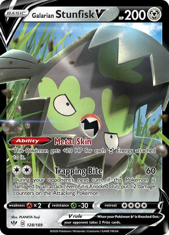 (128/189) Galarian Stunfisk V Ultra Rare - Darkness Ablaze - Card Croc